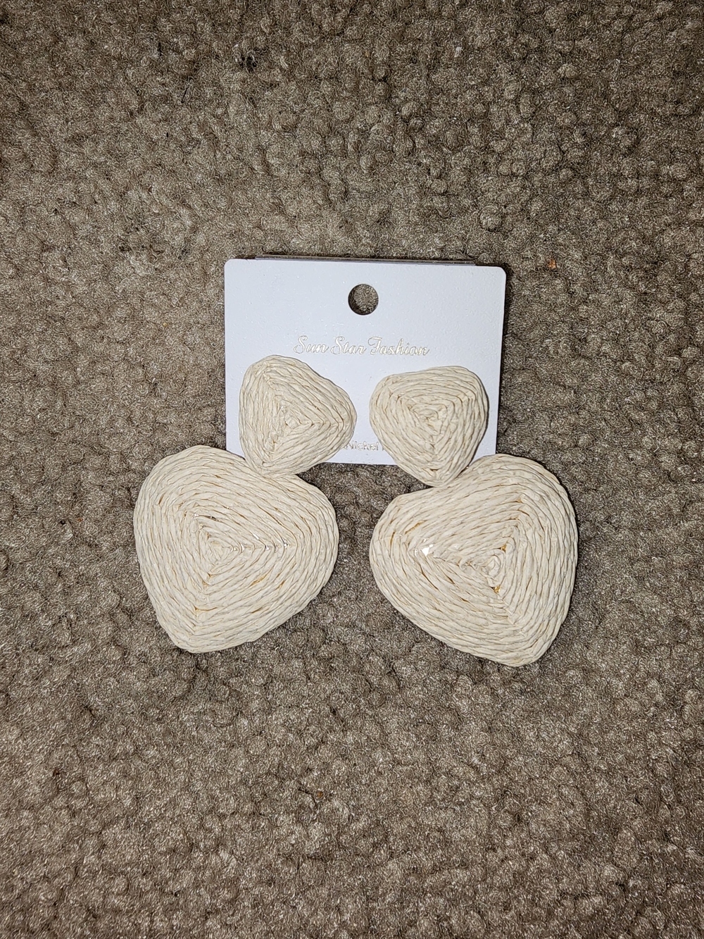 Woven Heart Drop Earrings in Natural Cream NEW $15